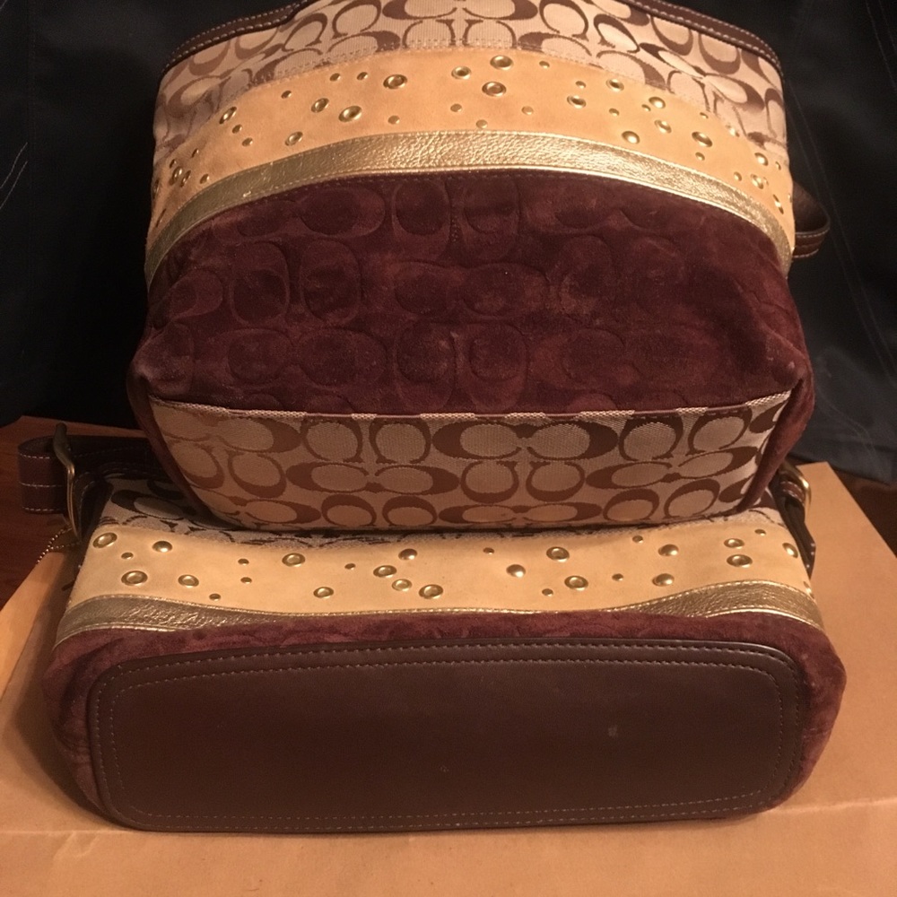 Coach Patchwork Suede Gold Grommet Tote+bag+wallet - Picture 3 of 8